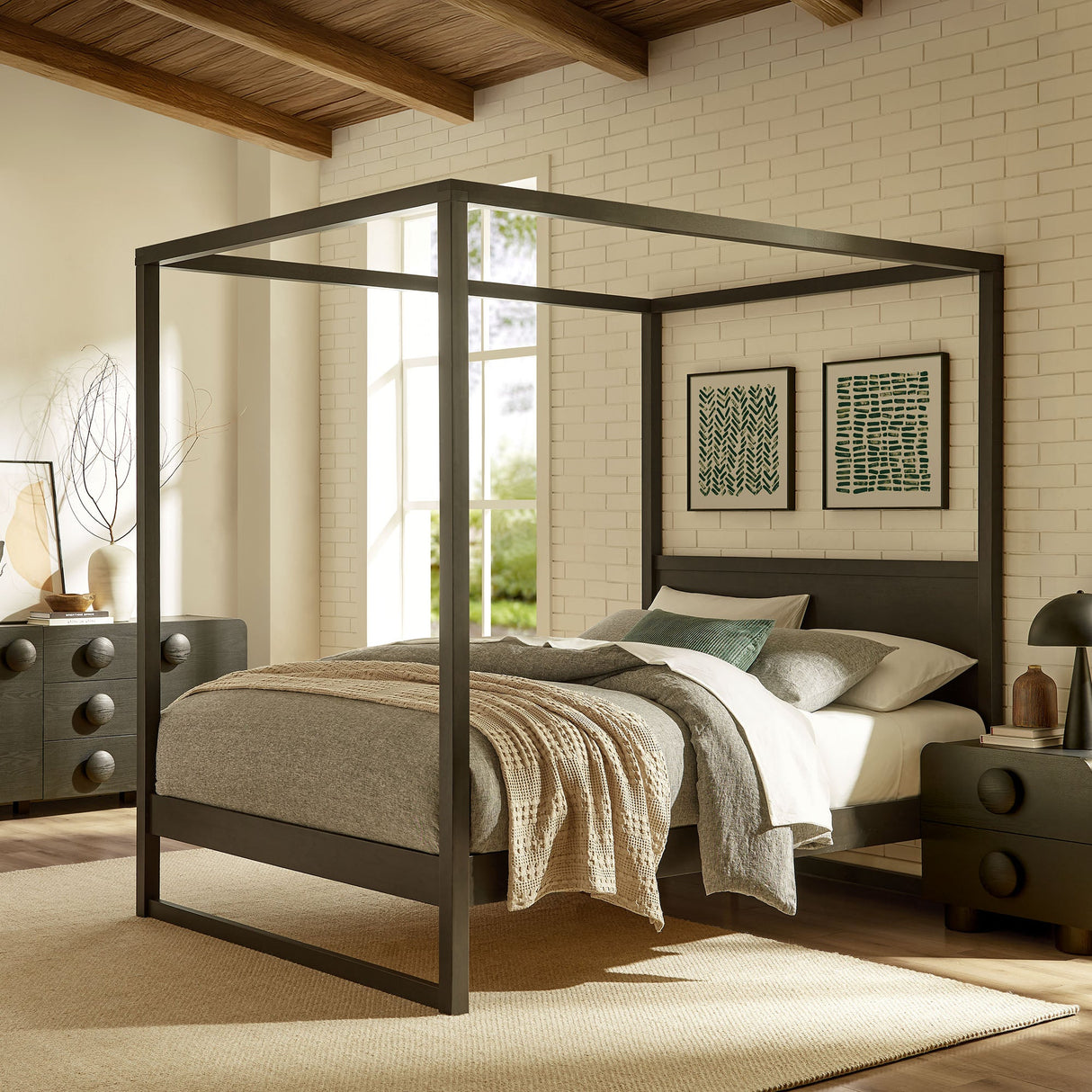 Solid Wood 4-Post Canopy Platform Bed