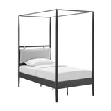 4-Poster Canopy Metal Platform Bed with Adjustable Cushioned Headboard