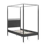 4-Poster Canopy Metal Platform Bed with Adjustable Cushioned Headboard