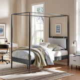 4-Poster Canopy Metal Platform Bed with Adjustable Cushioned Headboard