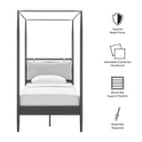4-Poster Canopy Metal Platform Bed with Adjustable Cushioned Headboard