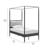 4-Poster Canopy Metal Platform Bed with Adjustable Cushioned Headboard