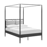 4-Poster Canopy Metal Platform Bed with Adjustable Cushioned Headboard