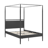4-Poster Canopy Metal Platform Bed with Adjustable Cushioned Headboard