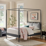 4-Poster Canopy Metal Platform Bed with Adjustable Cushioned Headboard