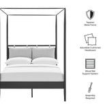 4-Poster Canopy Metal Platform Bed with Adjustable Cushioned Headboard