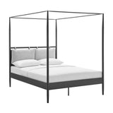 4-Poster Canopy Metal Platform Bed with Adjustable Cushioned Headboard