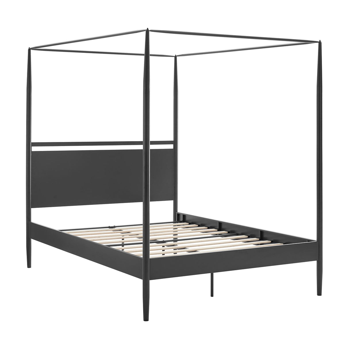4-Poster Canopy Metal Platform Bed with Adjustable Cushioned Headboard