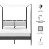 4-Poster Canopy Metal Platform Bed with Adjustable Cushioned Headboard