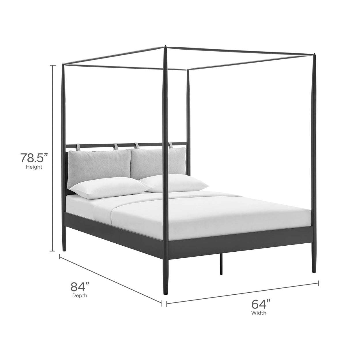 4-Poster Canopy Metal Platform Bed with Adjustable Cushioned Headboard