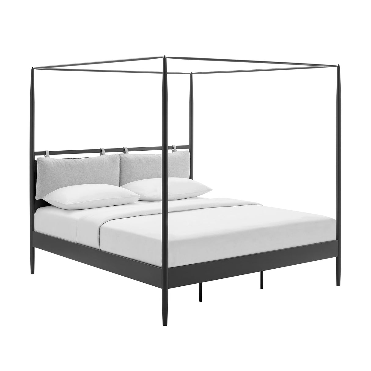 4-Poster Canopy Metal Platform Bed with Adjustable Cushioned Headboard