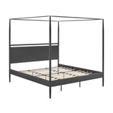 4-Poster Canopy Metal Platform Bed with Adjustable Cushioned Headboard