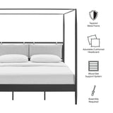 4-Poster Canopy Metal Platform Bed with Adjustable Cushioned Headboard