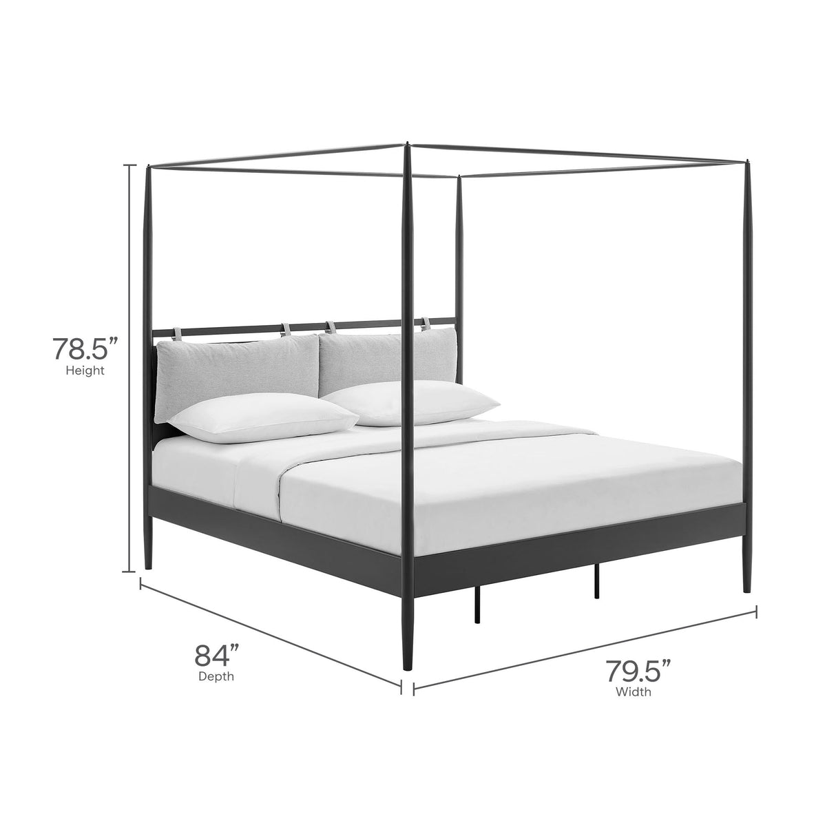 4-Poster Canopy Metal Platform Bed with Adjustable Cushioned Headboard