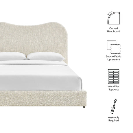Sculptural Boucle Queen Platform Bed