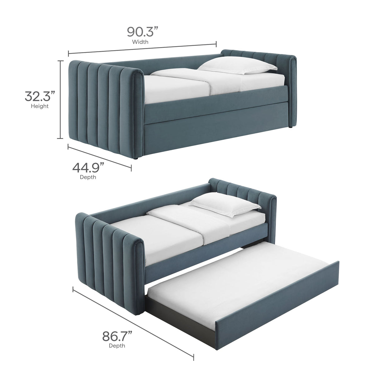 Channel Tufted Performance Velvet Twin Daybed with Trundle