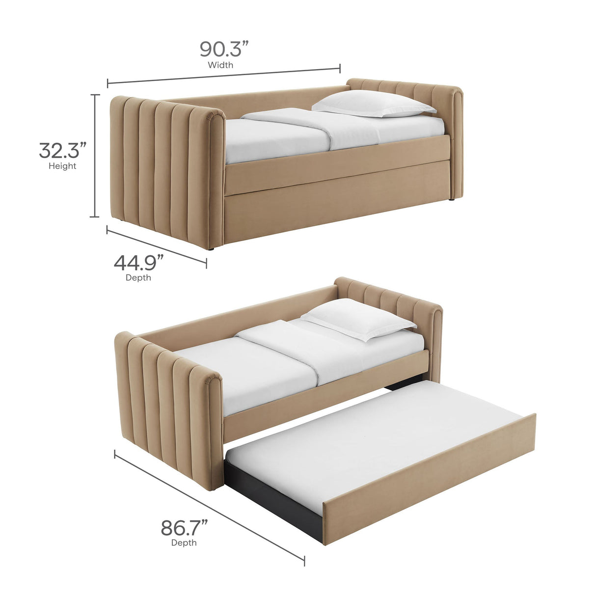 Channel Tufted Performance Velvet Twin Daybed with Trundle