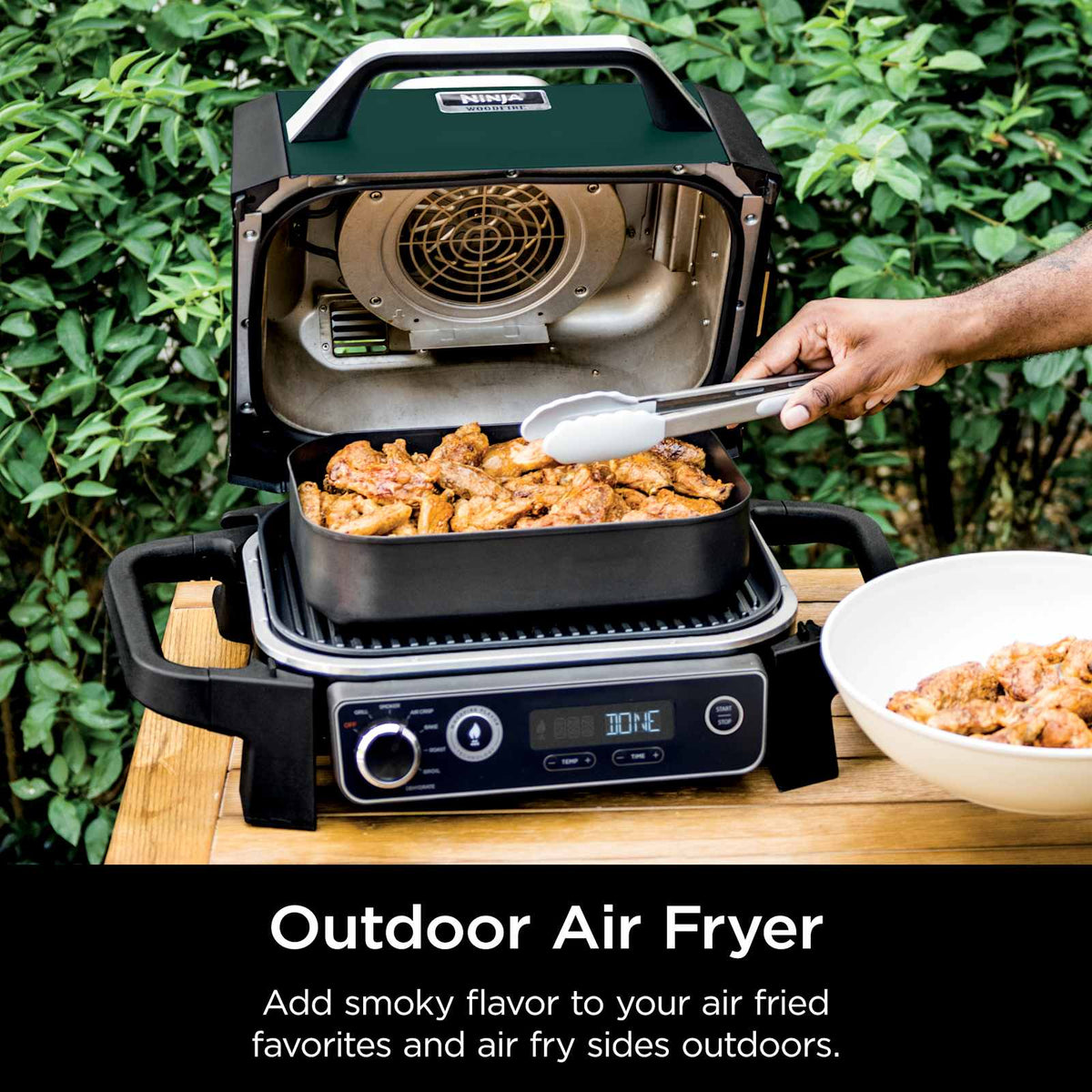 Green Ninja OG702QGN outdoor air fryer with crisper basket