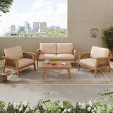 4-Piece Acacia Wood & Rope Patio Sectional Sofa Set