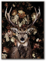 Deer on Flowers Hand-painted Gloss Canvas in Frame