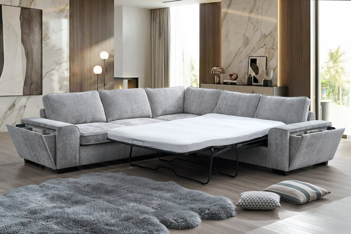Dayne 3-Piece Sleeper Sectional with Built-In Power & Storage - Gray