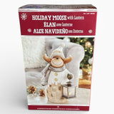 15 Inch Christmas Moose Woodchip Figure with LED Lantern