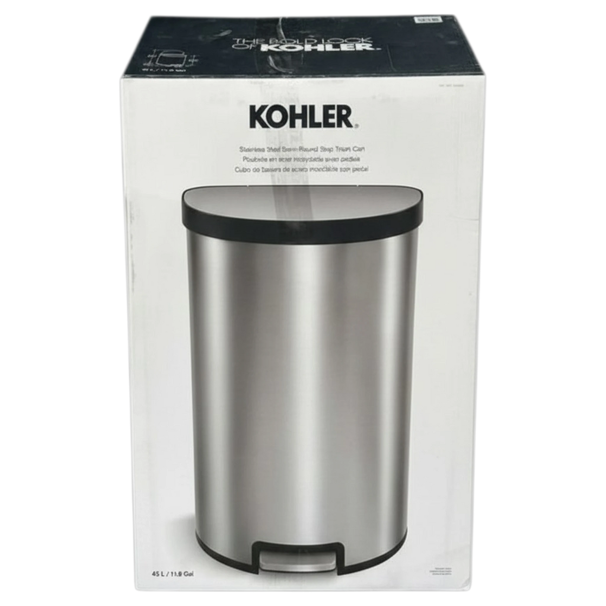 Kohler 45L Semi-Round Step Trash Can, Stainless Steel