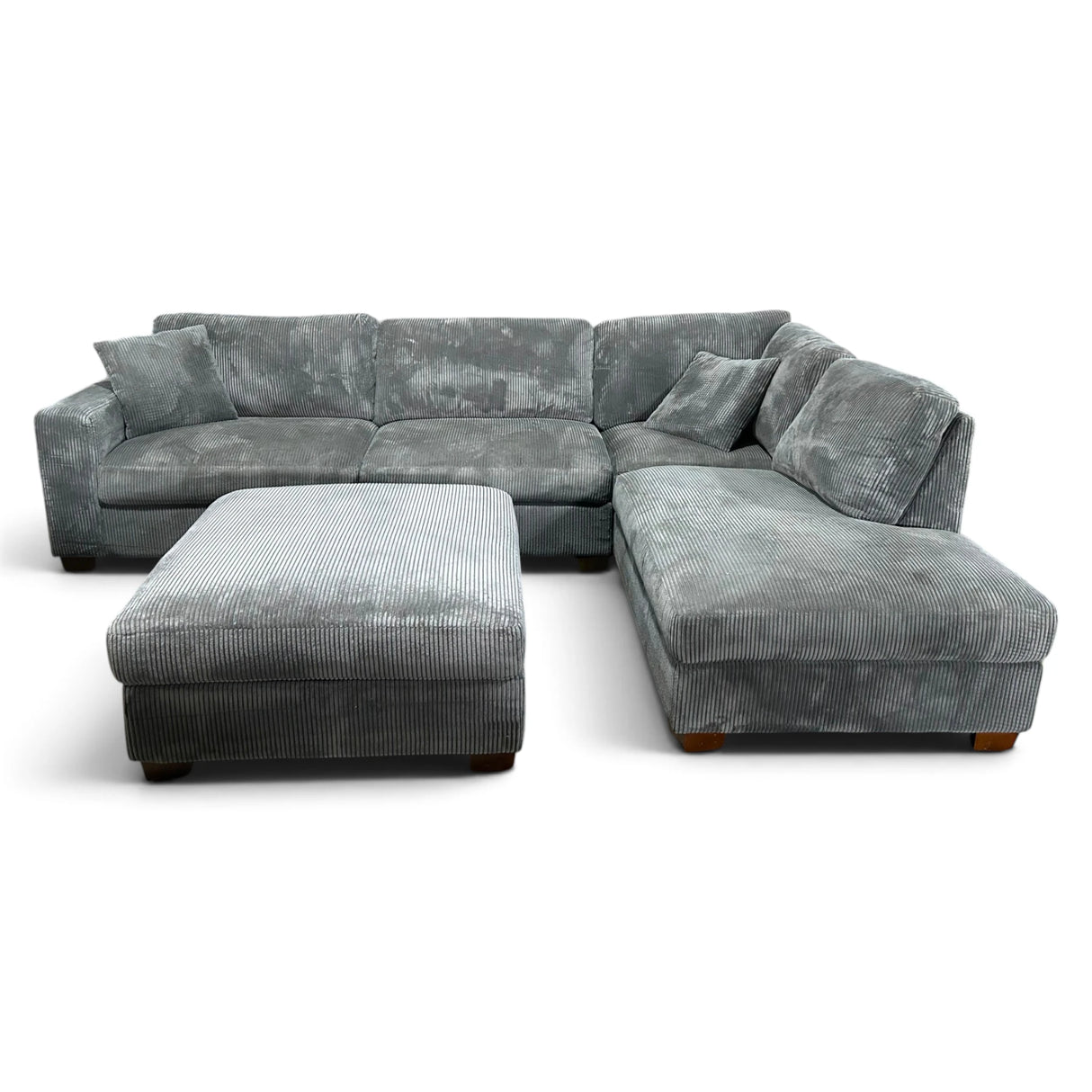 Thomasville Artesia 3-Piece Corduroy Fabric Sectional with Ottoman, Gray
