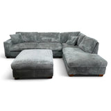 Thomasville Artesia 3-Piece Corduroy Fabric Sectional with Ottoman, Gray