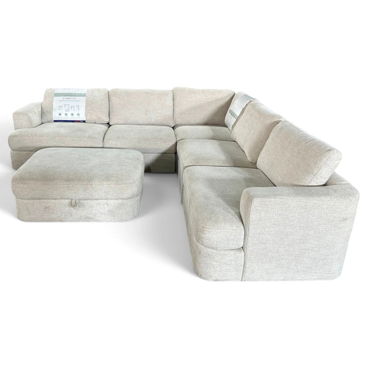Henredon Corvin 6-Piece Modular Fabric Sectional with Storage Ottoman