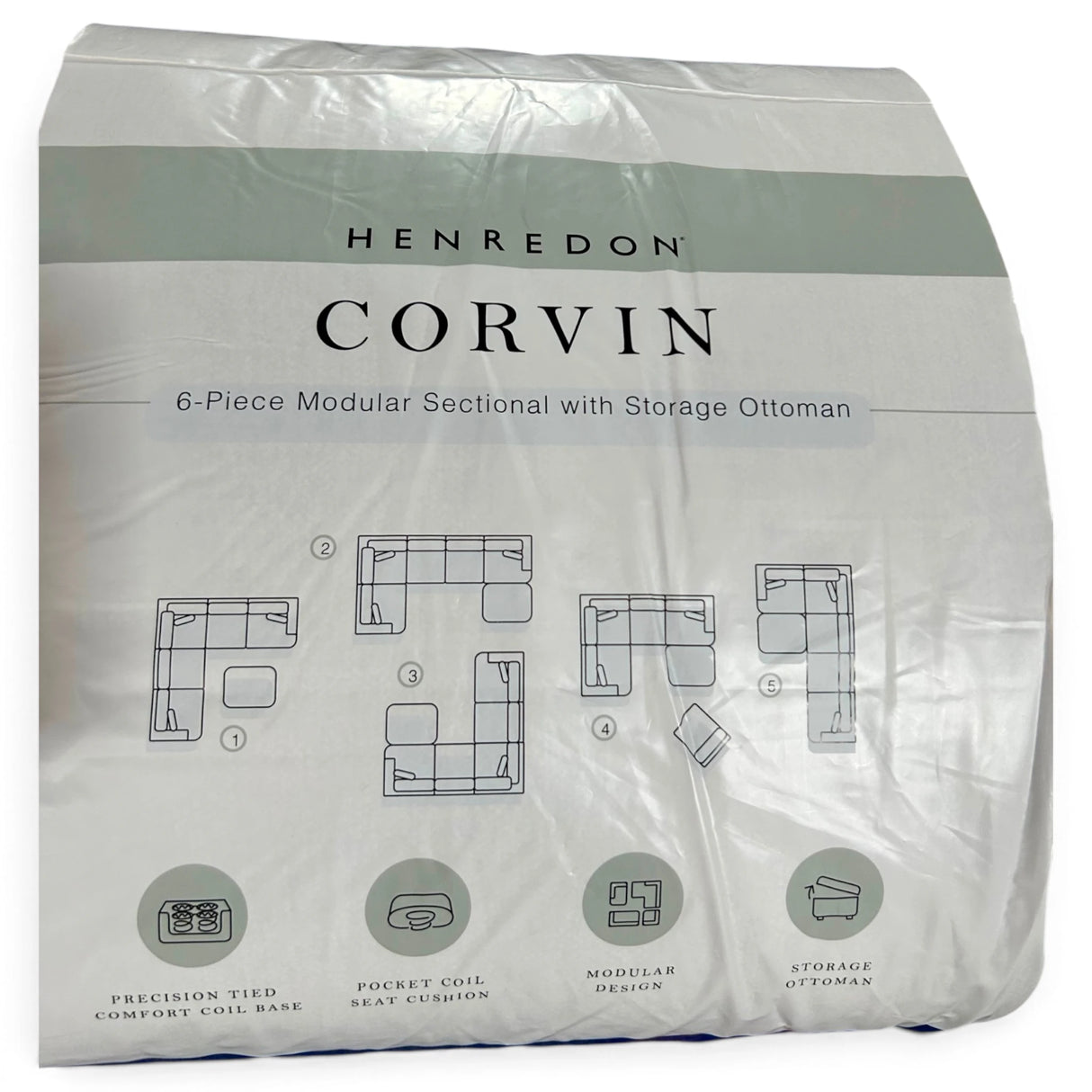 Henredon Corvin 6-Piece Modular Fabric Sectional with Storage Ottoman