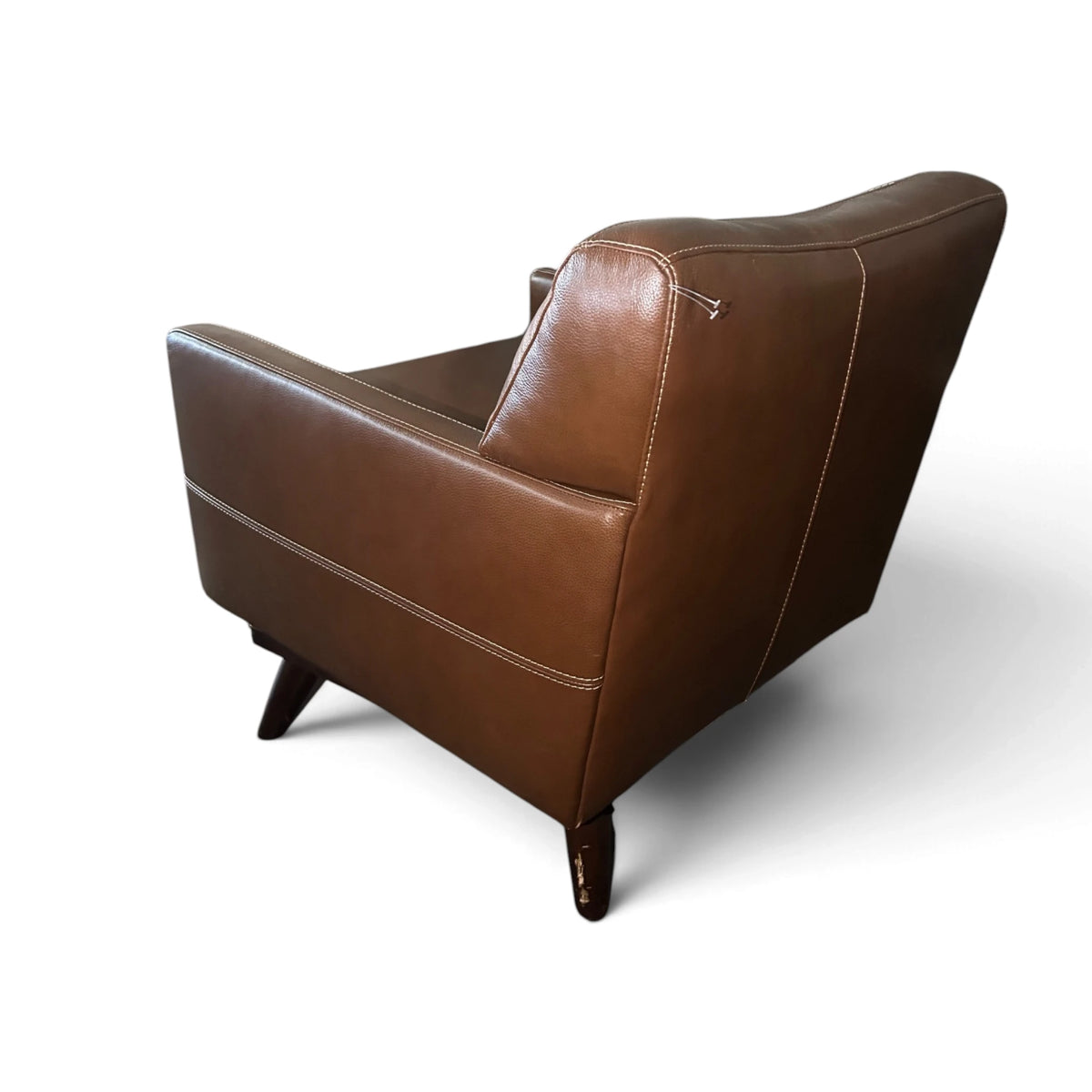 Mid-Century Modern Brown Leather Accent Armchair