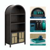 Arched Pantry Cabinet With Adjustable Storage & Doors - Black