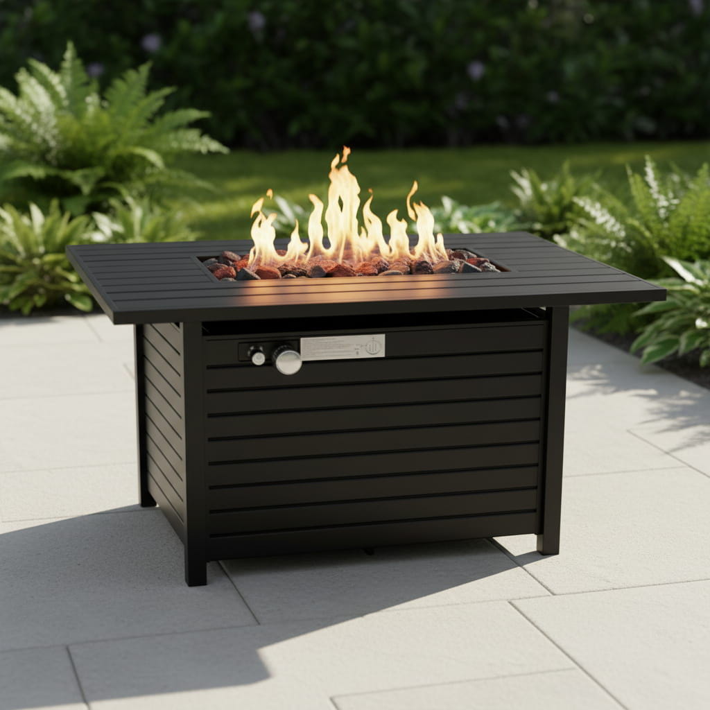 Outdoor Fire Pit Table Garden Heater Dual Fuel Steel 42x25in
