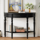 Half Moon Console Table With Drawer & Shelf Accent Table For Entryway - Black
