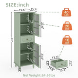 Storage Cabinet, Freestanding Curio Cabinet With Grid Doors & Drawer, Pantry Display Cabinet For Kitchen