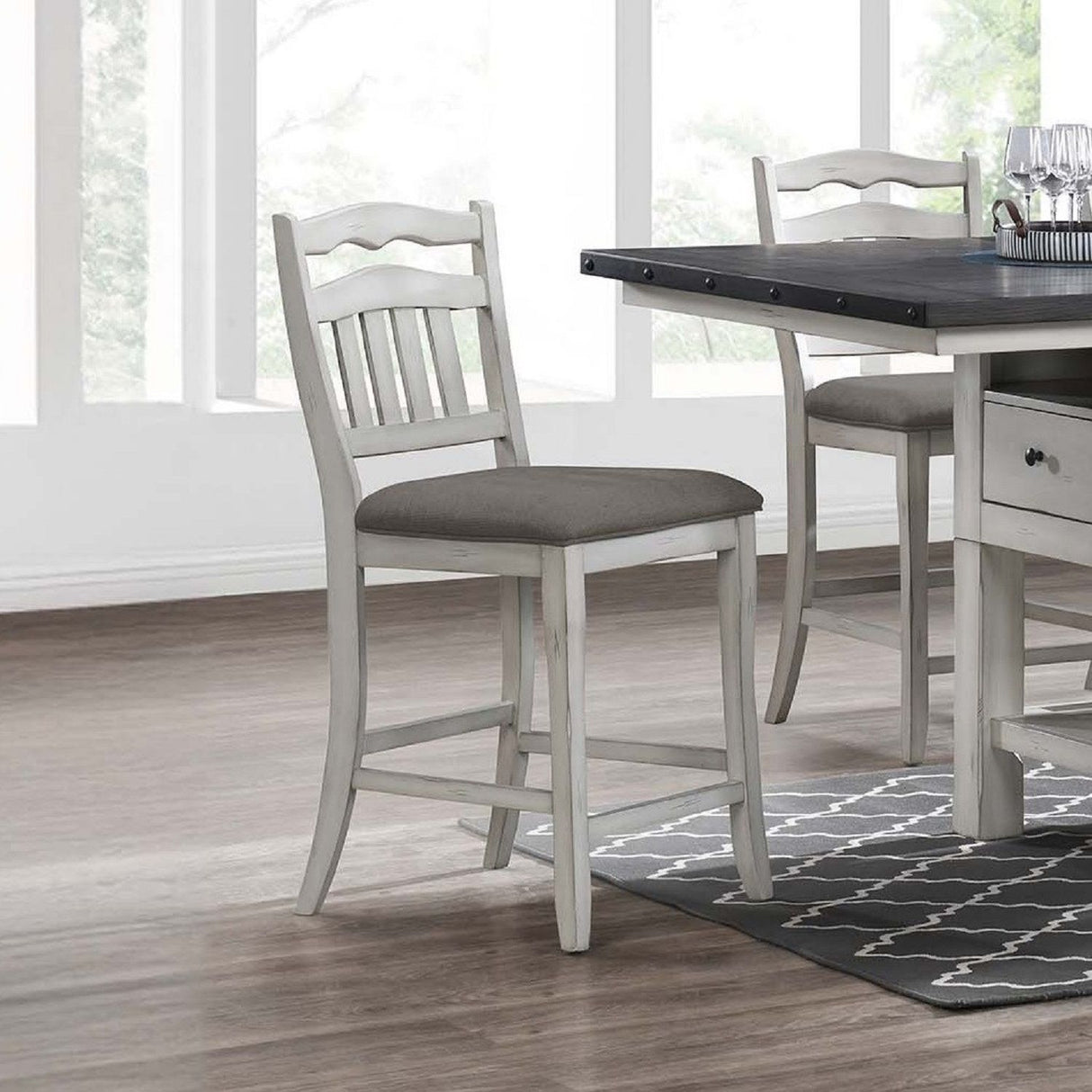 Counter Height Dining Chairs With Upholstered Cushion And Ladder Back Design (Set of 2) - Antique White