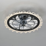 Caged Ceiling Fan With Remote Controlled Dimmable LED Lights, Flush Mount Fan, Low Profile Design - Matte Black