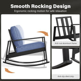 Outdoor Rocking Bistro Set Of 3, Oversized Rocking Chairs With Cushions And Side Table - Black / Blue