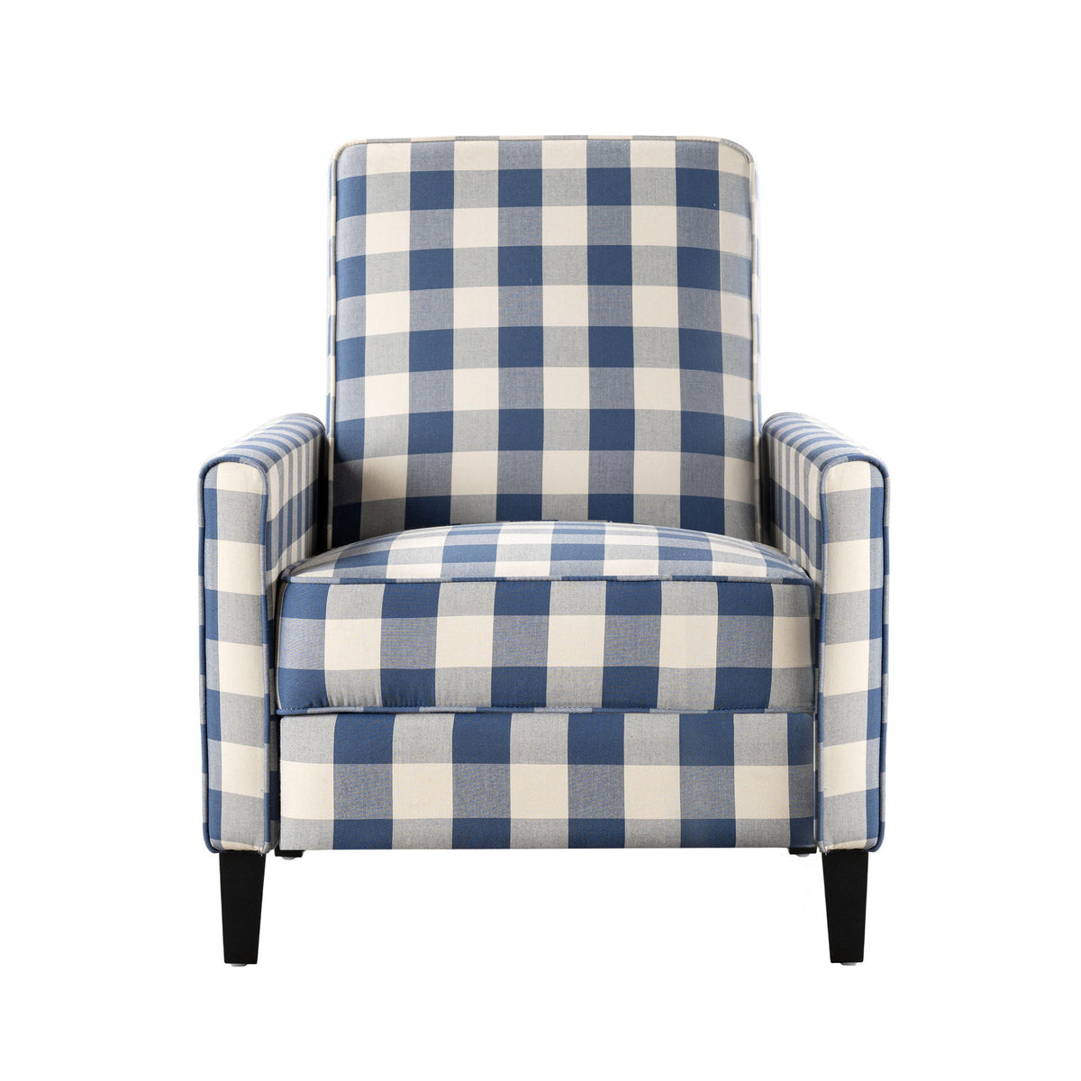Buffalo Plaid Push Back Recliner Chair For Living Room - Blue / White