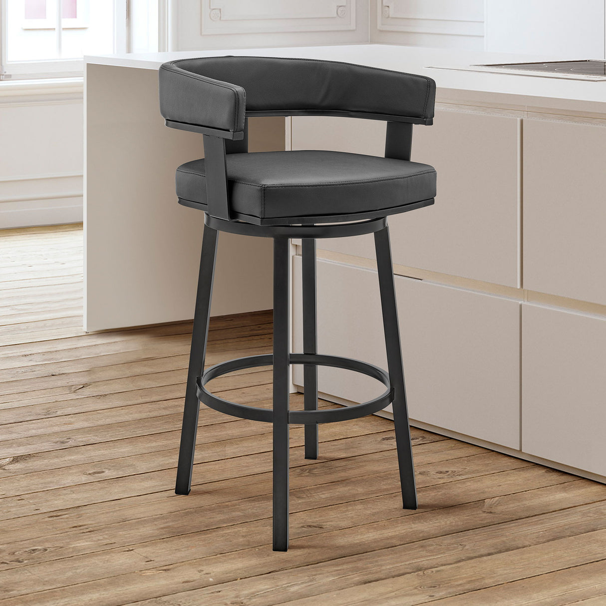 Lorin - 26" Counter Height Swivel Bar Stool - Black Finish And Faux Leather