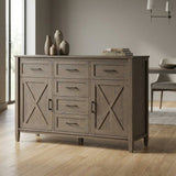 Sideboard Buffet Cabinet Multipurpose Storage Solid Wood 54x36in Smoky Brown