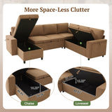 U - Shaped Convertible Sectional Sofa Bed With Storage, USB Charger & Cup Holders