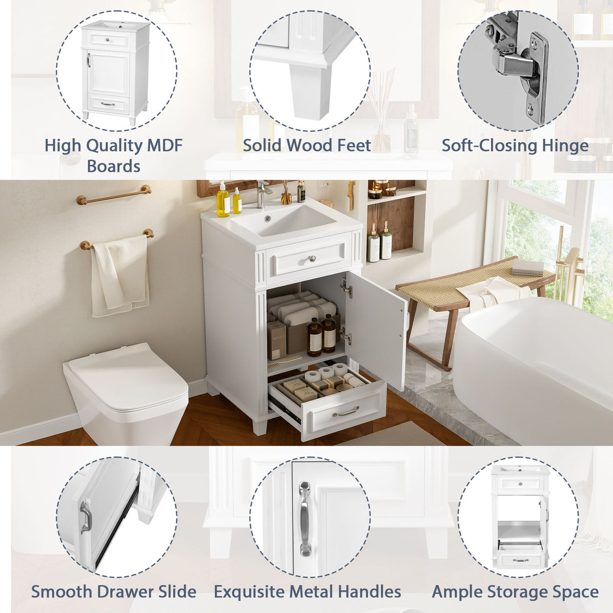 Bathroom Vanity With Sink, Drawer & Soft Closing Door