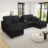 Modern U - Shaped Sectional Sofa With Storage Ottomans, USB Ports, And Cup Holders