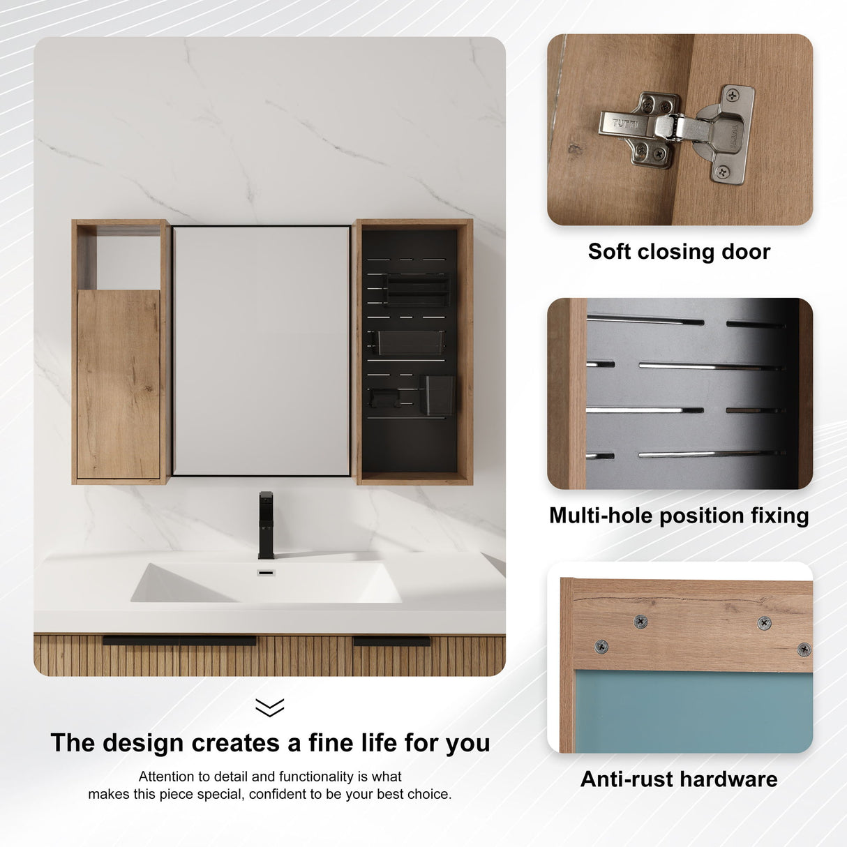 41.6" Wall Mounted Bathroom Cabinet With Soft Close Door, Storage Cabinet Featuring - Imitative Oak