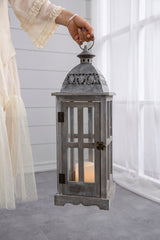 Wooden Candle Lantern Decorative, Hurricane Lantern Holder Decor For Indoor Outdoor, Home Garden Wedding - Gray - Lanterns - Alpine Outlets