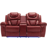 Home Theater Seating Manual Recliner Chair With Center Console And LED Light Strip For Living Room - Red