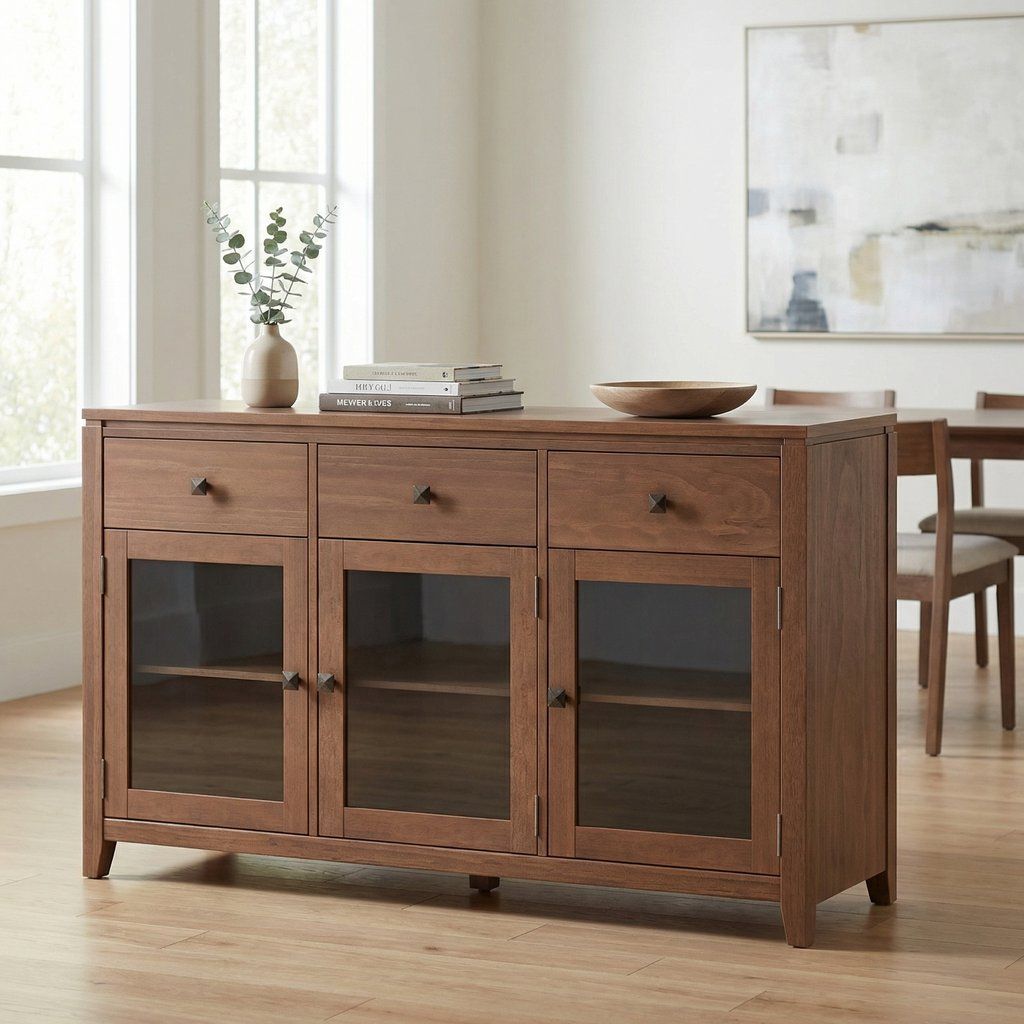 Sideboard Buffet Contemporary Solid Wood 54in x 17in x 32in