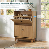 Entryway Shoe Cabinet With Flip Down Storage, Ultra Thin Freestanding Design For Home Use - Oak